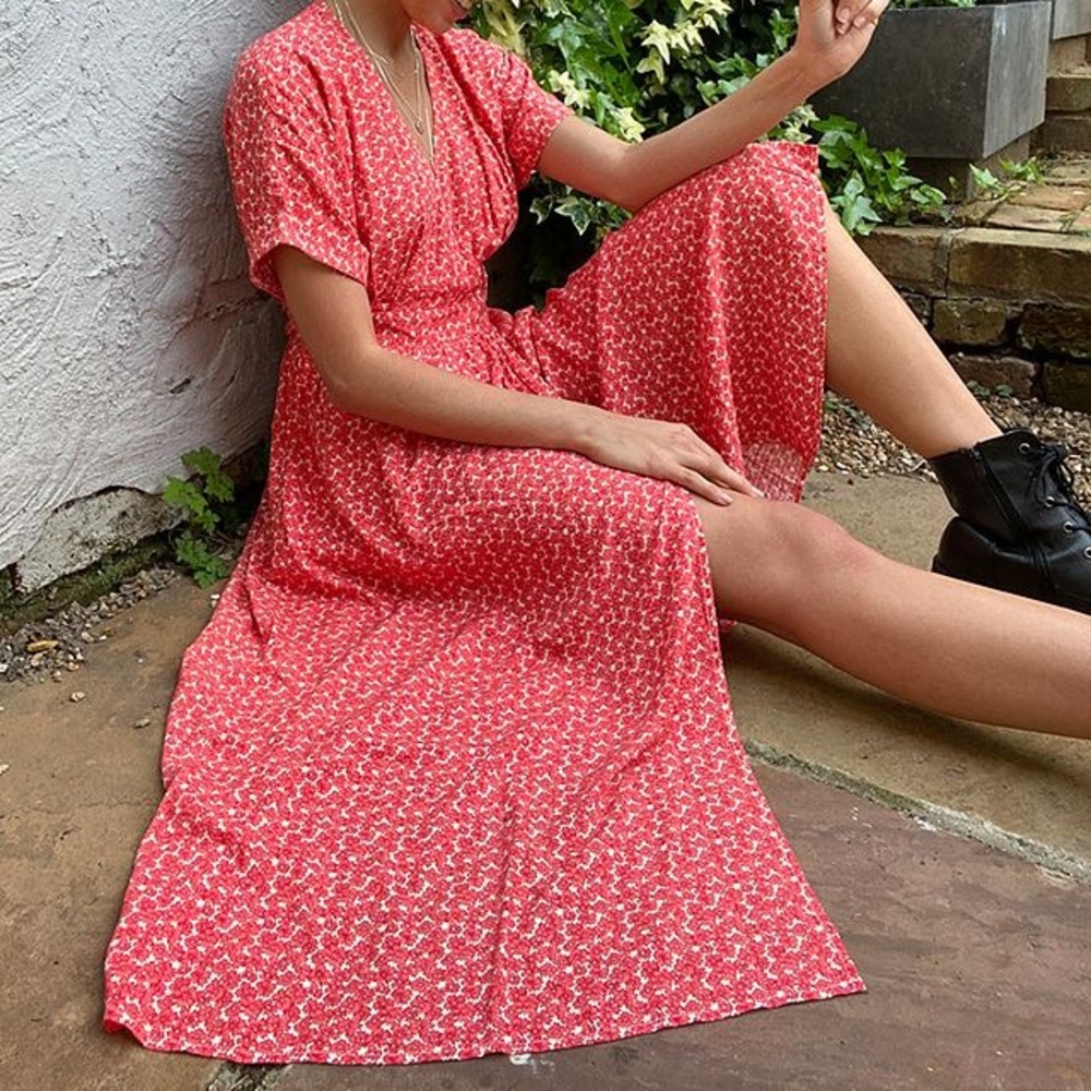 Urban Outfitters Red Floral Wrap Dress - XS